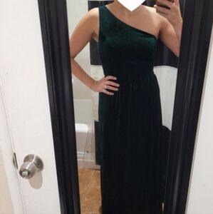 One shoulder velvet green maxi long dress
